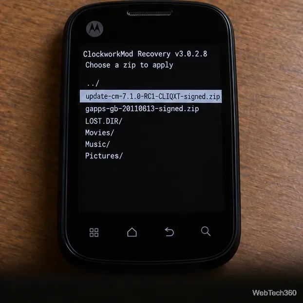 В программе ClockworkMod для выбора ZIP-архивов выделен файл update-cm-7.1.0-RC1-CLIQXT-signed.zip.