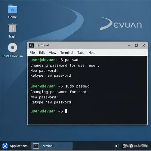 Os comandos de terminal passwd e sudo passwd são usados para alterar as senhas do usuário ativo e do usuário root.