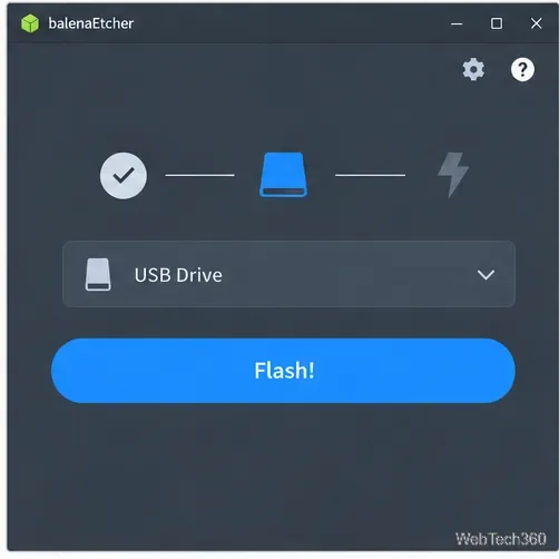Gravador com pen drive USB selecionado como alvo e o botão Flash pronto.