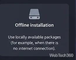 EndeavourOS Welcome option for offline installation using packages on the ISO