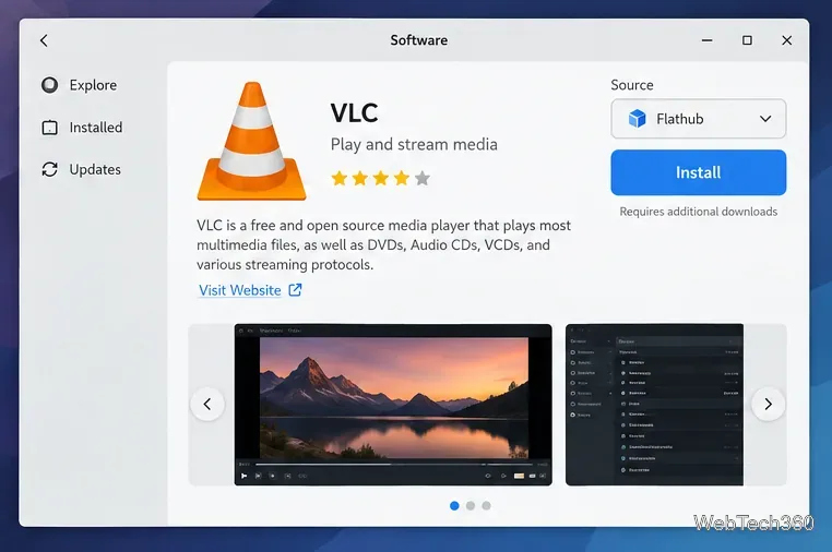 GNOME Software app page with Flathub selected and the Install button visible