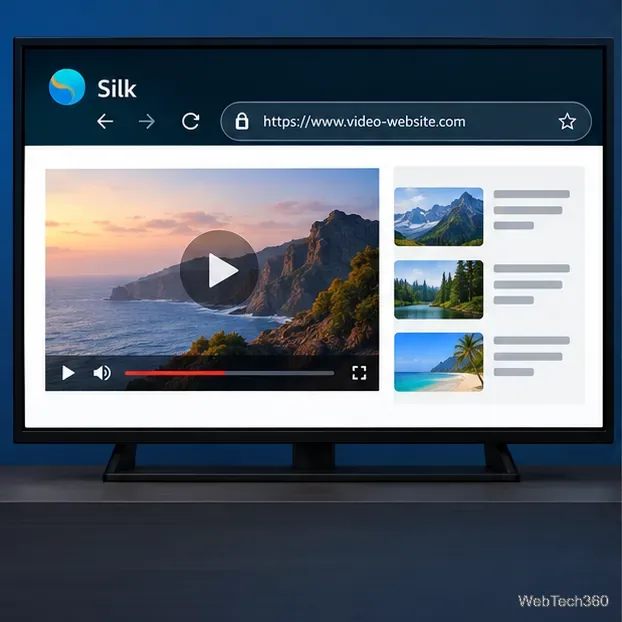 Amazon Silk browser open on a television with an address bar and a video website