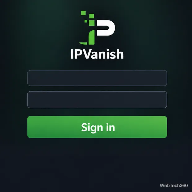 IPVanish Fire TVのサインイン画面。空白の認証情報入力欄が2つと「サインイン」ボタンが表示されている。