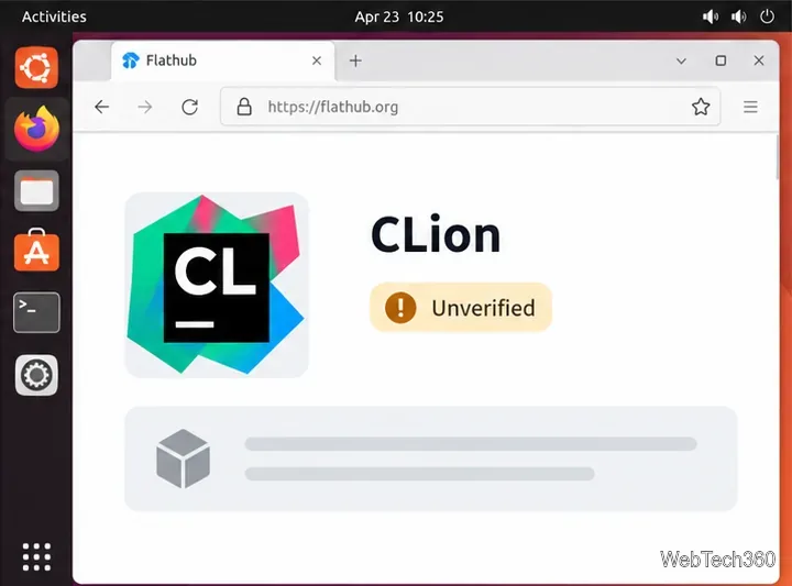 Flathub CLion listing marked Unverified