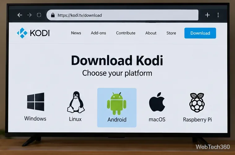 Kodiのダウンロードページを、Androidプラットフォームを選択した状態でテレビのブラウザで開きます。
