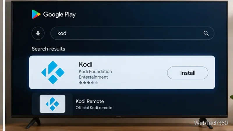 Google PlayでKodiを検索すると、Kodi Foundationの発行元とインストールボタンが表示されます。