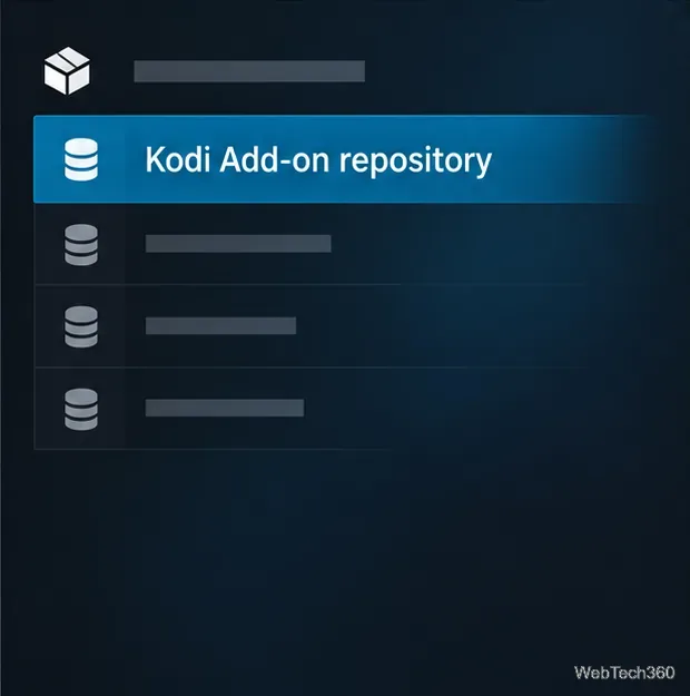 Иллюстративный список репозиториев с выбранным репозиторием дополнений Kodi.