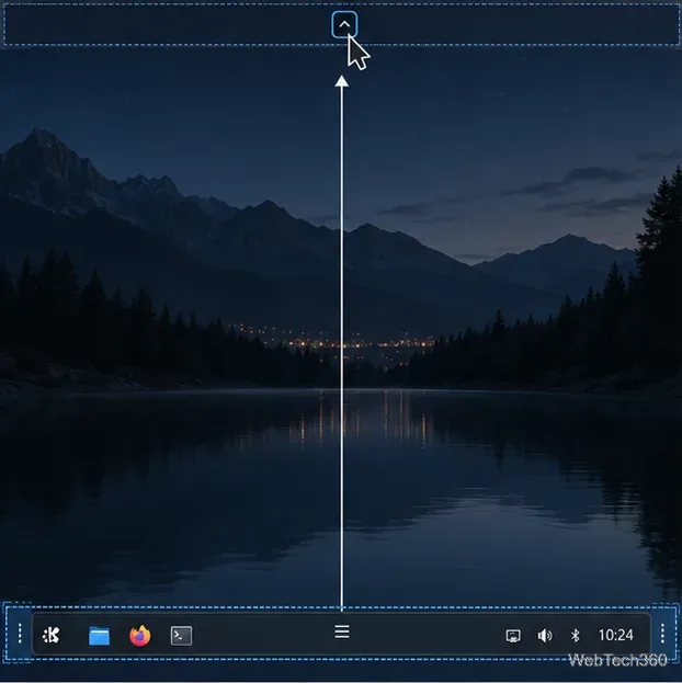 Mode d'édition de panneau plasma avec une commande permettant de déplacer un panneau inférieur vers le bord supérieur de l'écran
