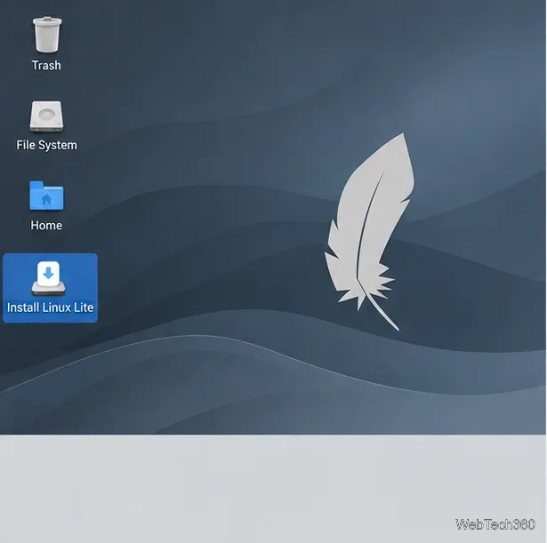 Desktopul live Linux Lite cu pictograma Instalare Linux Lite selectată.