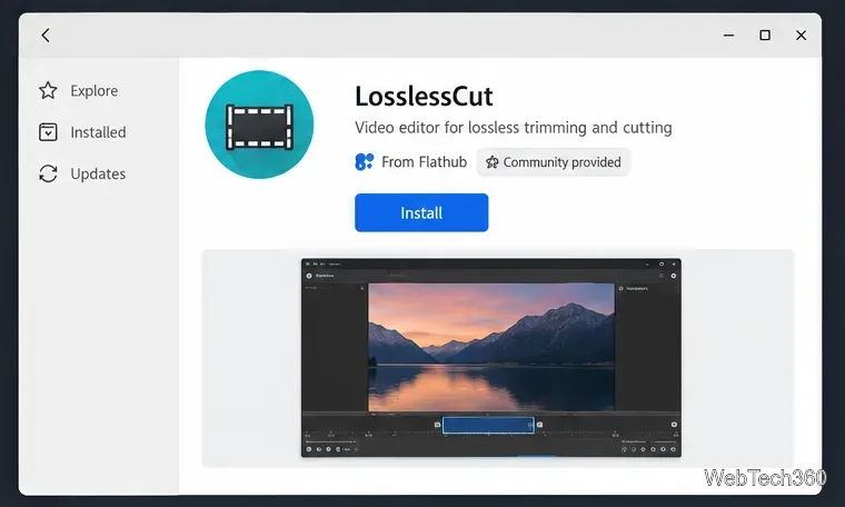 صفحة مركز برامج لينكس لبرنامج LosslessCut من Flathub مع تسمية مقدمة من المجتمع.