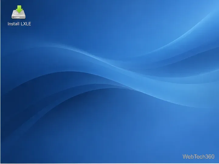 Área de trabalho LXLE ao vivo com o atalho Instalar LXLE no canto superior esquerdo.