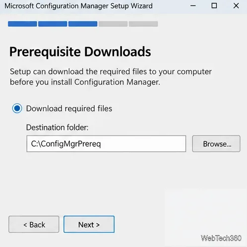 Conceptual Prerequisite Downloads page with Download required files selected