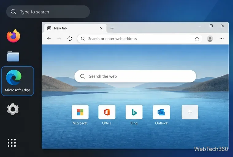 Microsoft Edge open on a Linux desktop after installation