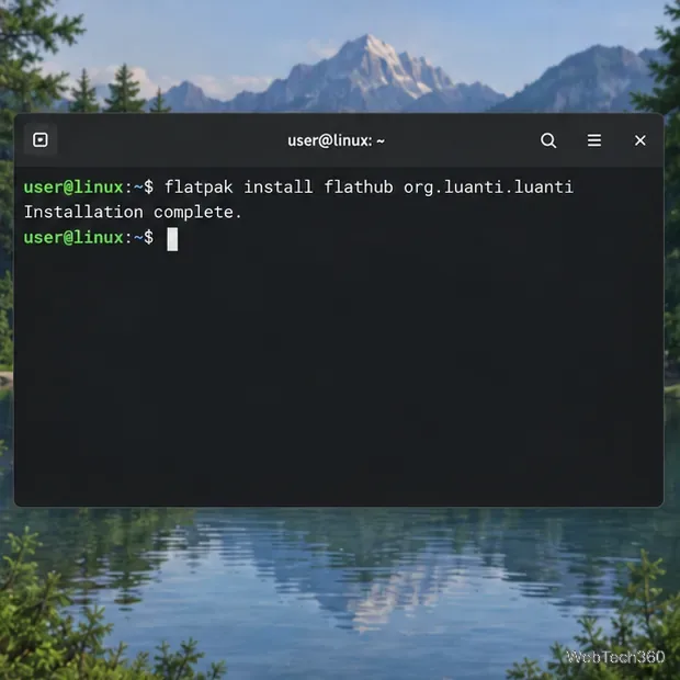 Linux terminal with the Flatpak command to install Luanti from Flathub