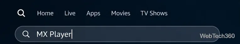 Champ de recherche Fire TV contenant les mots MX Player