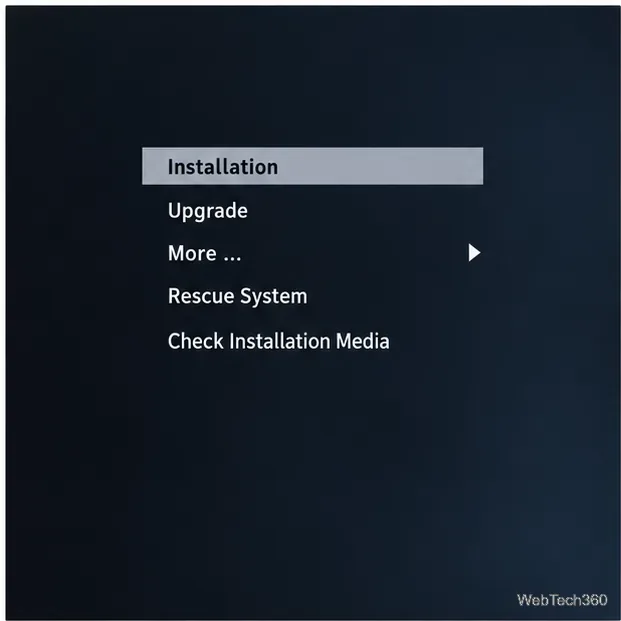 Meniul de boot al programului de instalare openSUSE cu opțiunea Instalare selectată și opțiunea Verificare suport de instalare.