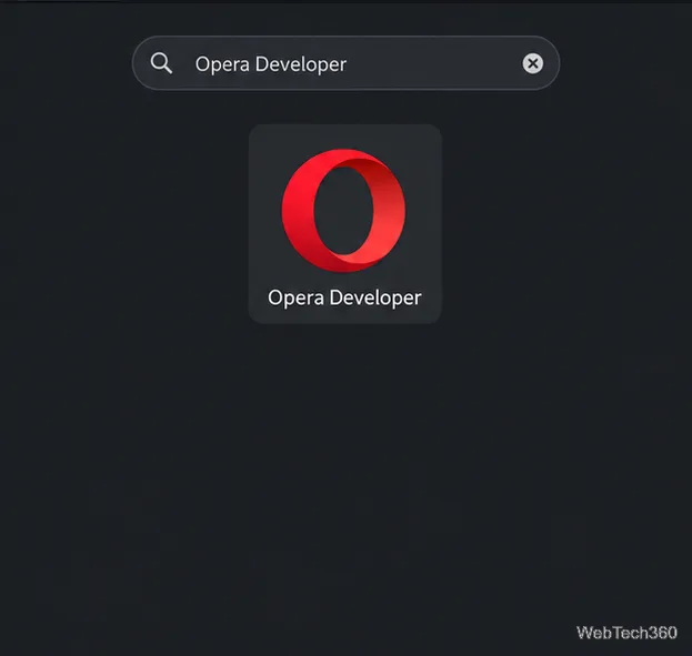 GNOME application launcher search result for Opera Developer.