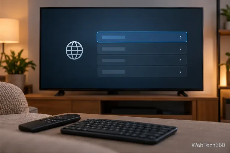 A television showing a simple language selection list during first-run setup
