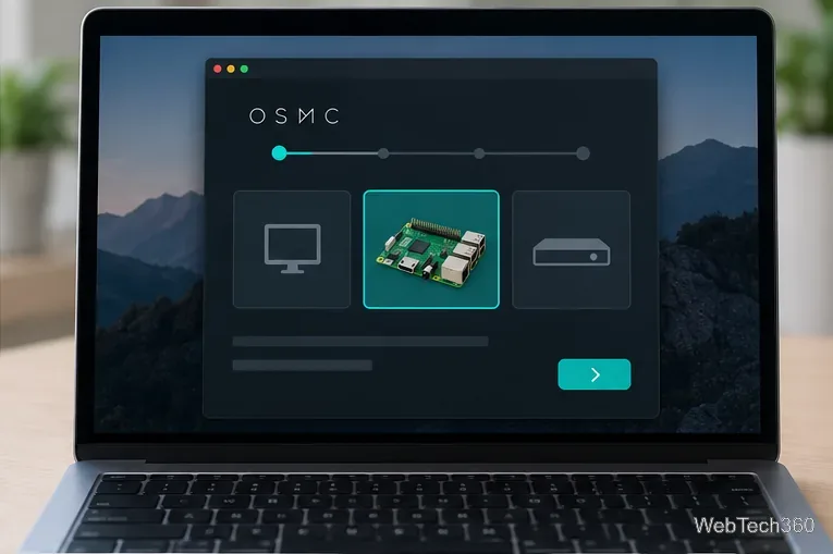 The OSMC installer window with a Raspberry Pi device option selected