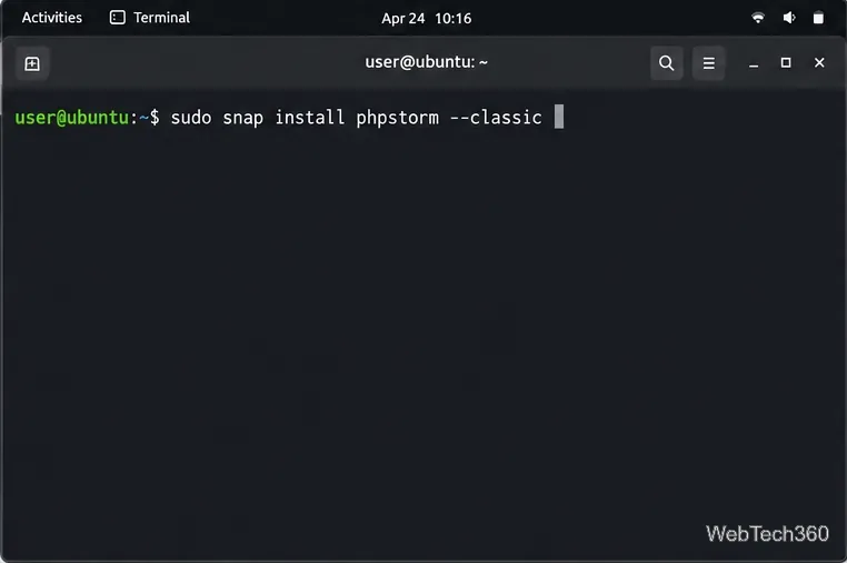 使用 Snap 指令在 Ubuntu 終端機中以經典限制方式安裝 PhpStorm