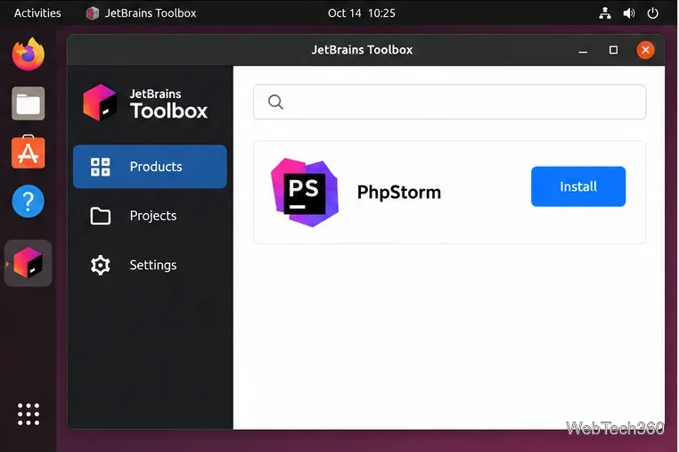 JetBrains Toolbox 產品清單中顯示了 PhpStorm 及其安裝按鈕