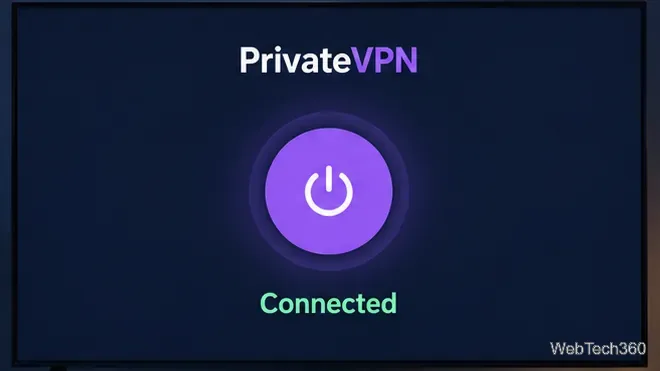 PrivateVPN 應用程式連線顯示其控制介面和已連線狀態。