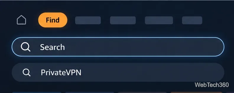 類似 Fire TV 的查找螢幕,顯示正在搜尋 PrivateVPN。