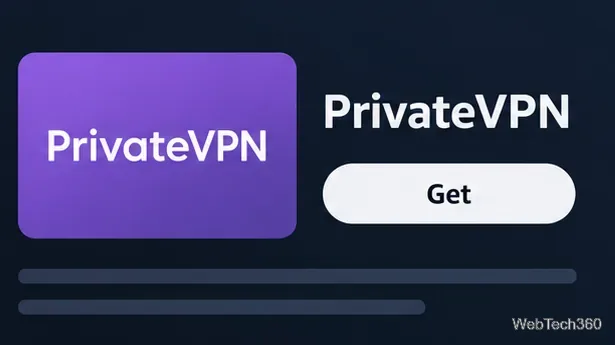 PrivateVPN 應用程式在深色應用程式商店介面中顯示,並帶有「獲取」按鈕。