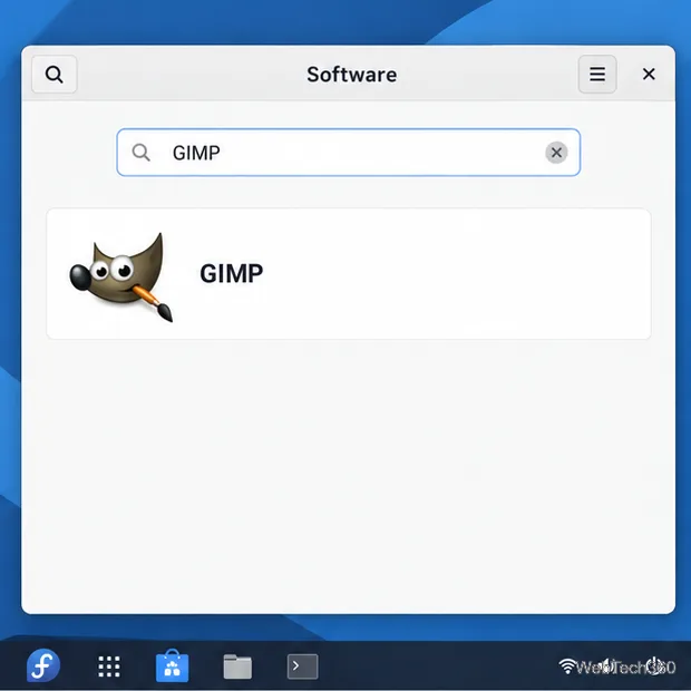 GNOME Software search results showing GIMP as a matching application