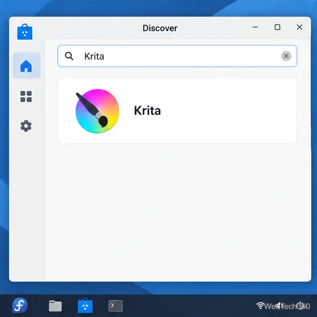 KDE Discover search results showing Krita as a matching application