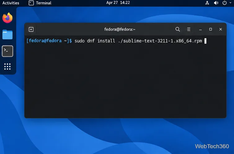 Commande terminal Fedora pour installer le paquet RPM local de Sublime Text 3 avec DNF