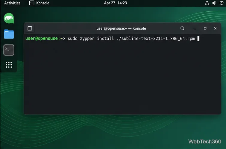 Commande terminal openSUSE pour installer le paquet RPM local de Sublime Text 3 avec Zypper