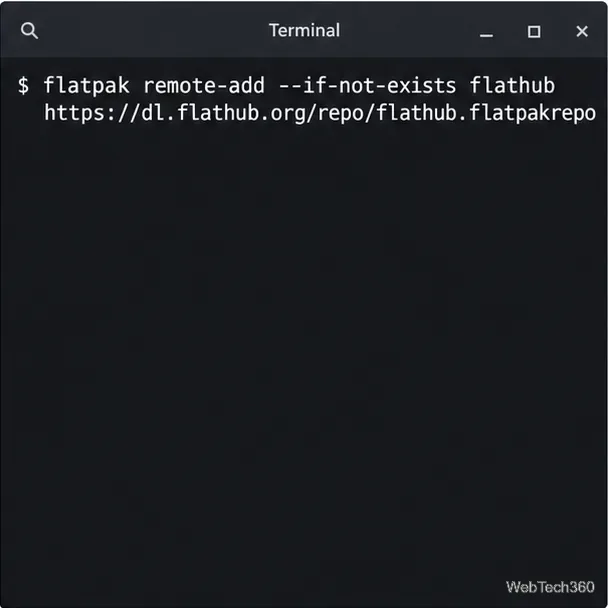 Linux terminal adding Flathub with the official Flatpak remote-add command