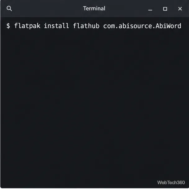 Linux terminal installing com.abisource.AbiWord from Flathub