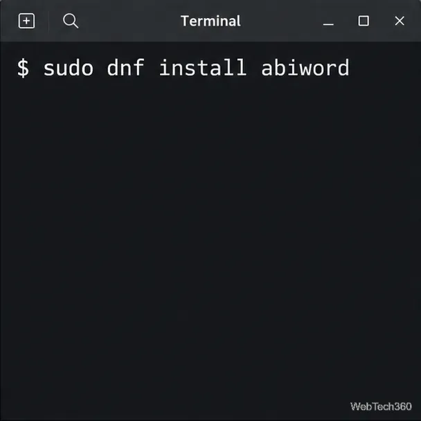 Linux terminal showing the command sudo dnf install abiword