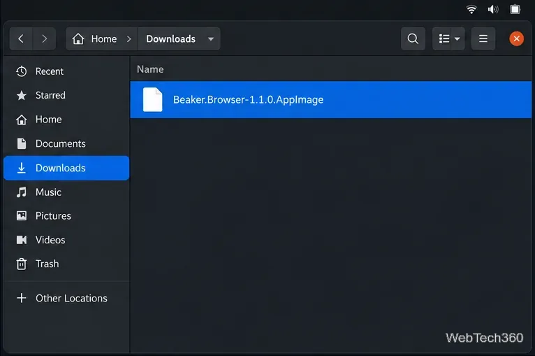 Dossier Téléchargements Linux contenant Beaker.Browser-1.1.0.AppImage