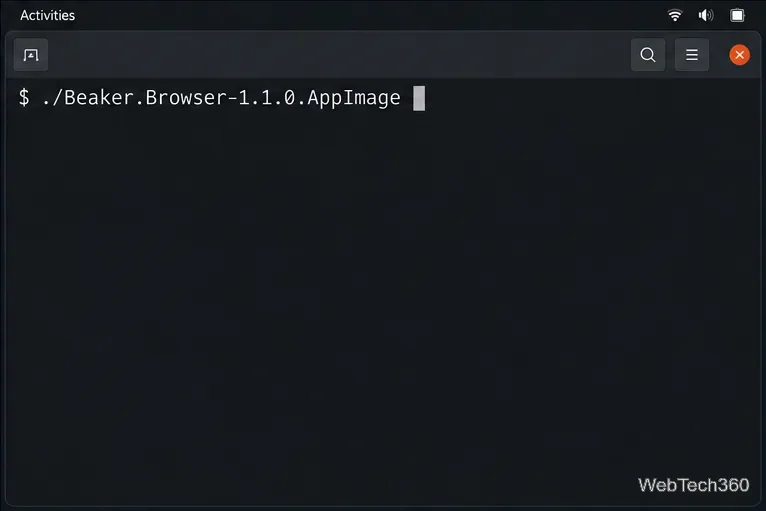 Commande du terminal Linux pour lancer Beaker Browser depuis le dossier Téléchargements