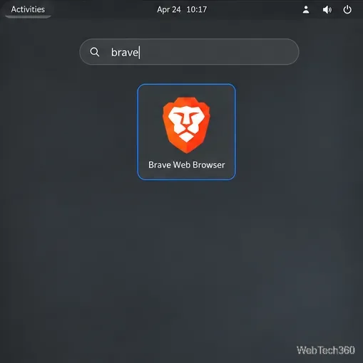 Linux 應用程式啟動器會反白 Brave 網頁瀏覽器。