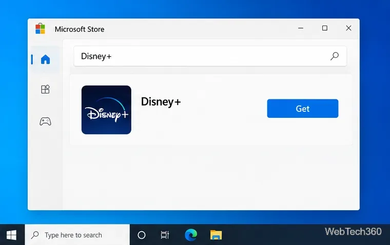 В результатах поиска Microsoft Store отображается приложение Disney+ и кнопка «Получить».