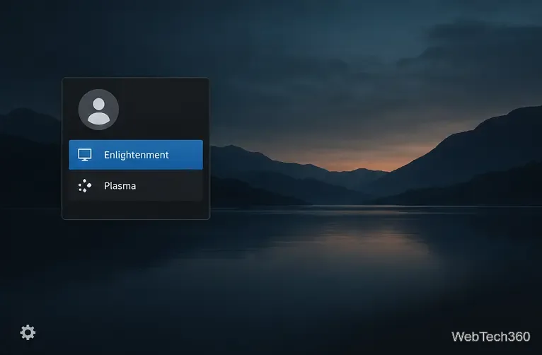 Graphical login session selector with Enlightenment selected.