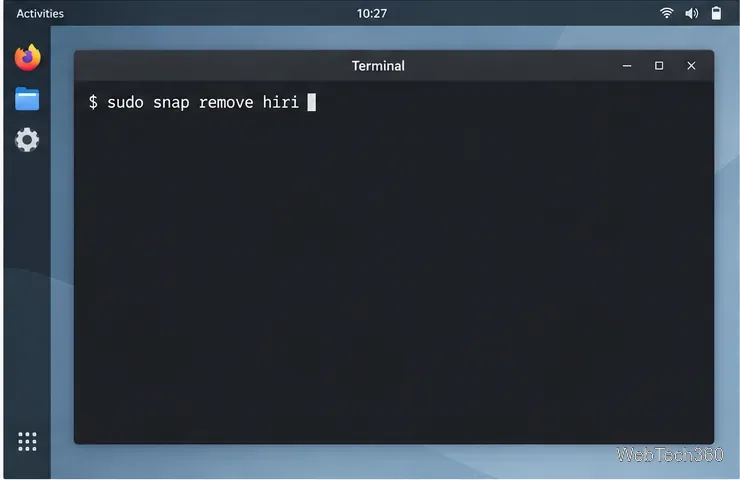 Terminal command for removing the Hiri Snap package from Linux
