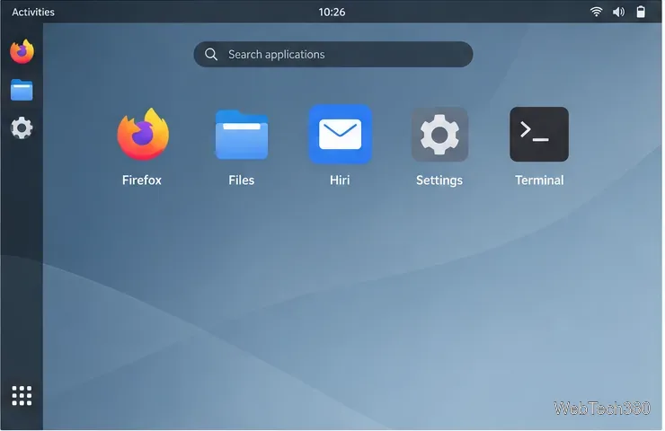 Linux applications menu showing Hiri as a launchable email client