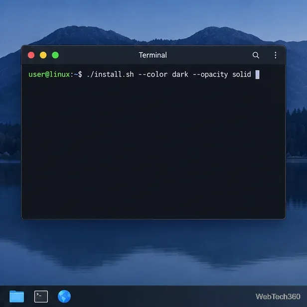 Commande du terminal pour installer la variante GTK Mojave de couleur sombre et d'opacité solide.