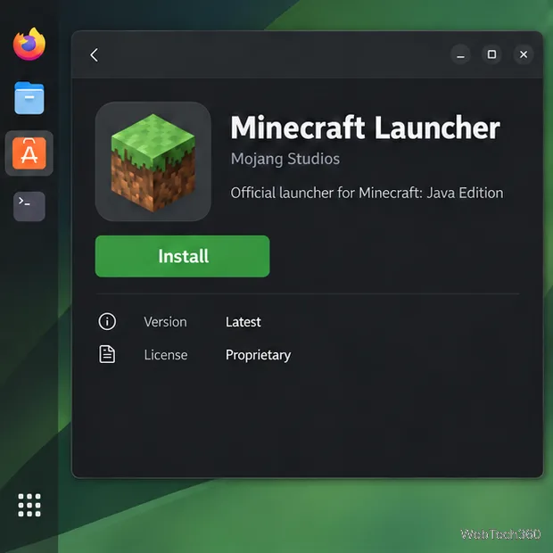 Illustration d'un programme d'installation de paquets Linux montrant le lanceur Minecraft et un bouton Installer