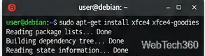 Debianターミナルに、xfce4とxfce4-goodiesの代替インストールコマンドを表示