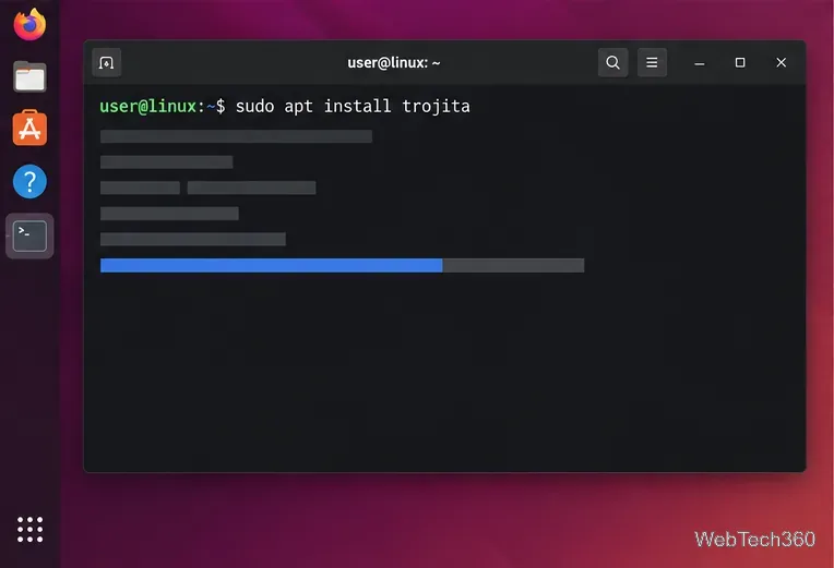 A terminal running the conditional apt install command for Trojita.
