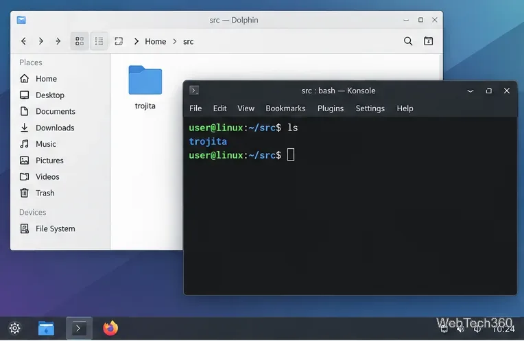A local Linux source directory containing a trojita checkout.