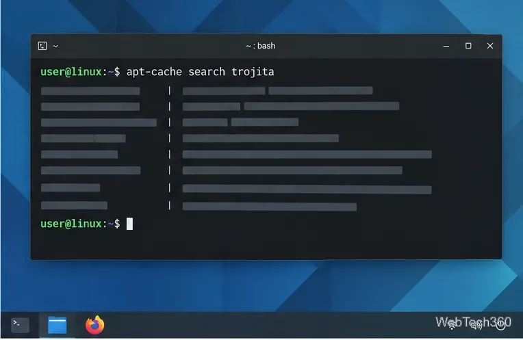 A Linux terminal checking configured repositories for the Trojita package.