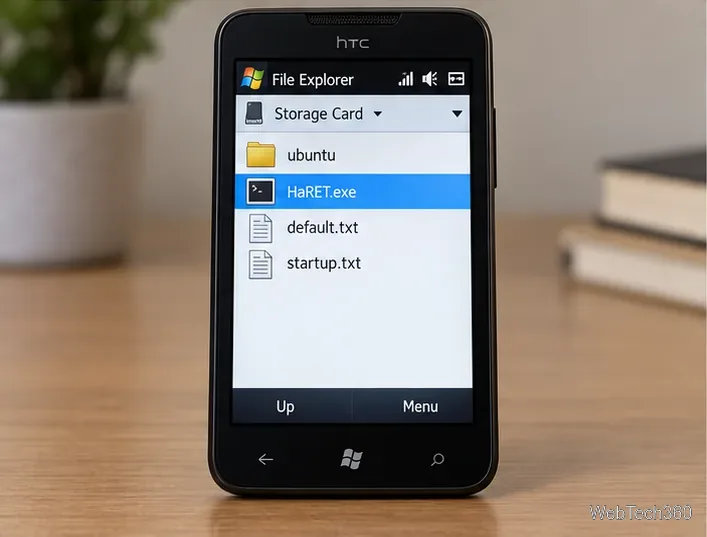 Концептуальный вид проводника Windows Mobile с выбранным исполняемым файлом HaRET.
