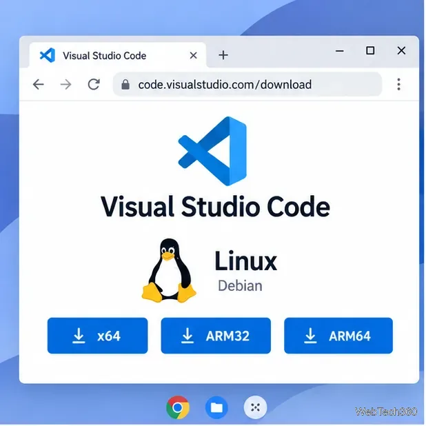 Страница загрузки Visual Studio Code, отображающая пакеты Debian Linux для x64, ARM32 и ARM64.